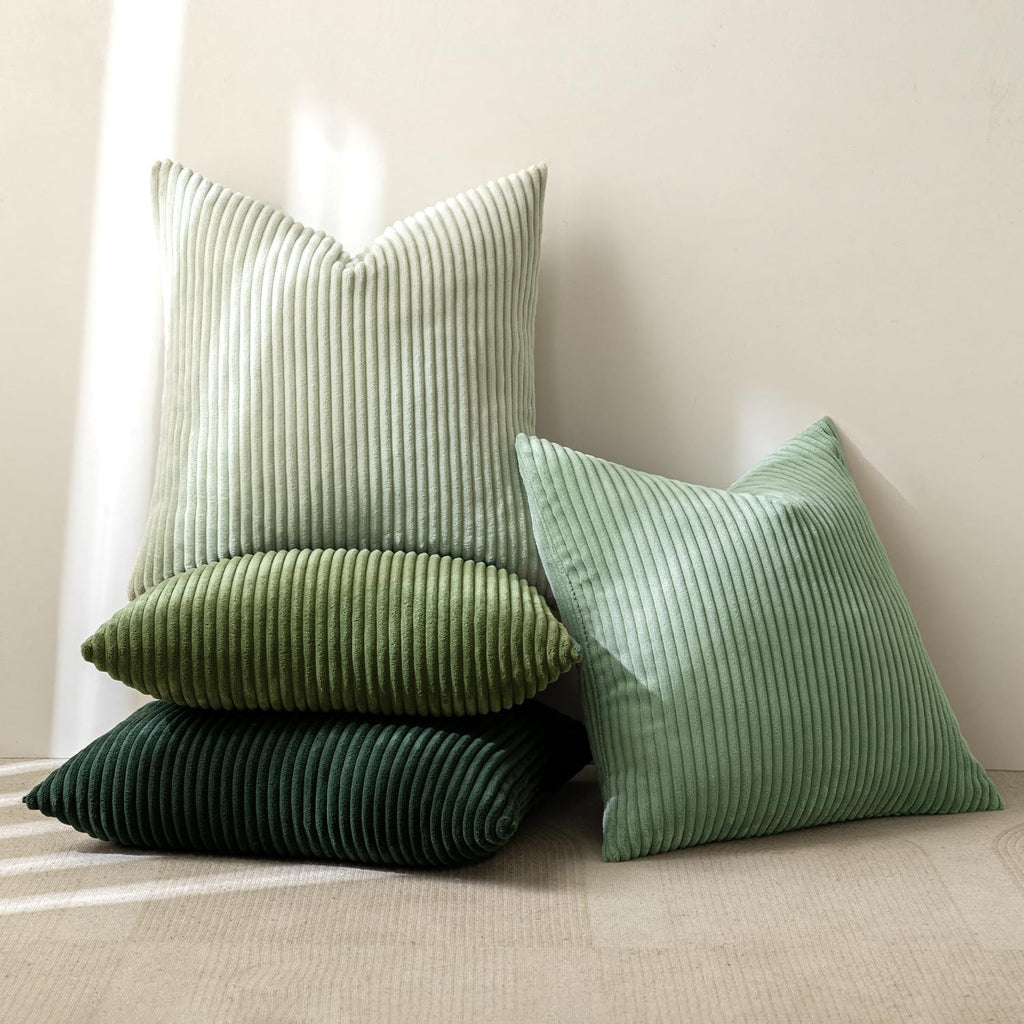 Green Corduroy Pillow Cover Set